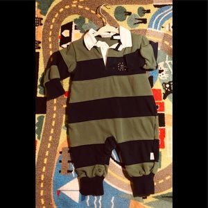 First Moments Blue & Green Striped Romper Bodysuit – Size 6-9 mont | Soft & Cute